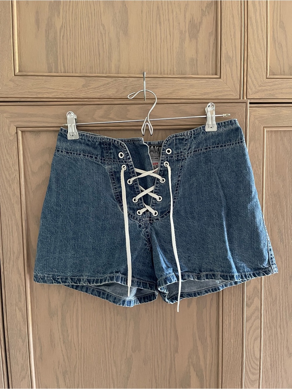 Lace-Up Denim Women's Shorts - Blue